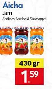 Aicha Jam Abrikoos, Aardbei & Sinaasappel 430 gr
