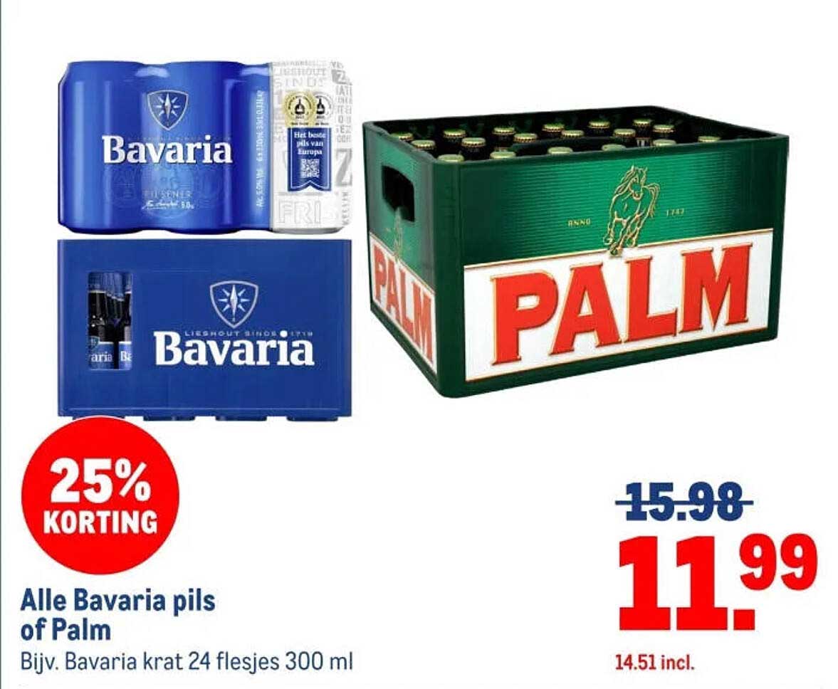 Alle Bavaria pils of Palm 25% korting