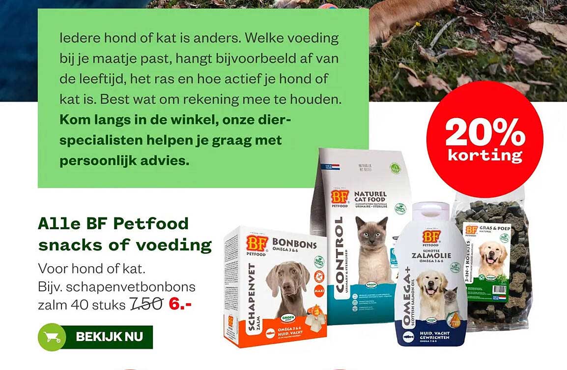 Alle BF Petfood snacks of voeding