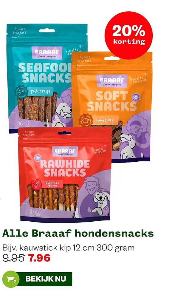 Alle Braaaf hondensnacks 20% korting