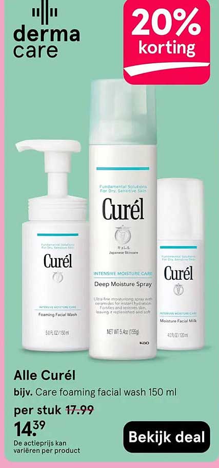 Alle Curél bijv. Care foaming facial wash 150 ml 20% korting