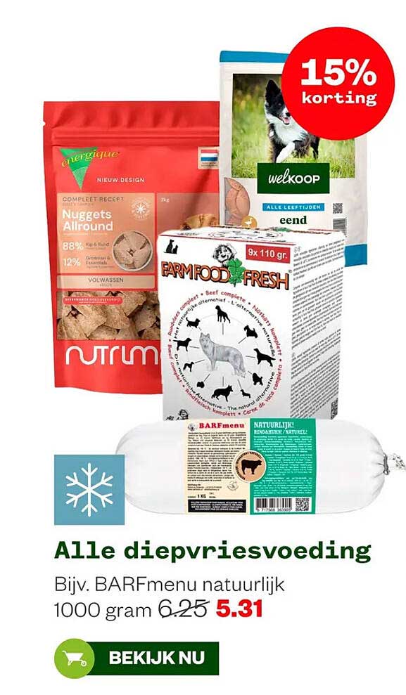 Alle diepvriesvoeding 15% korting