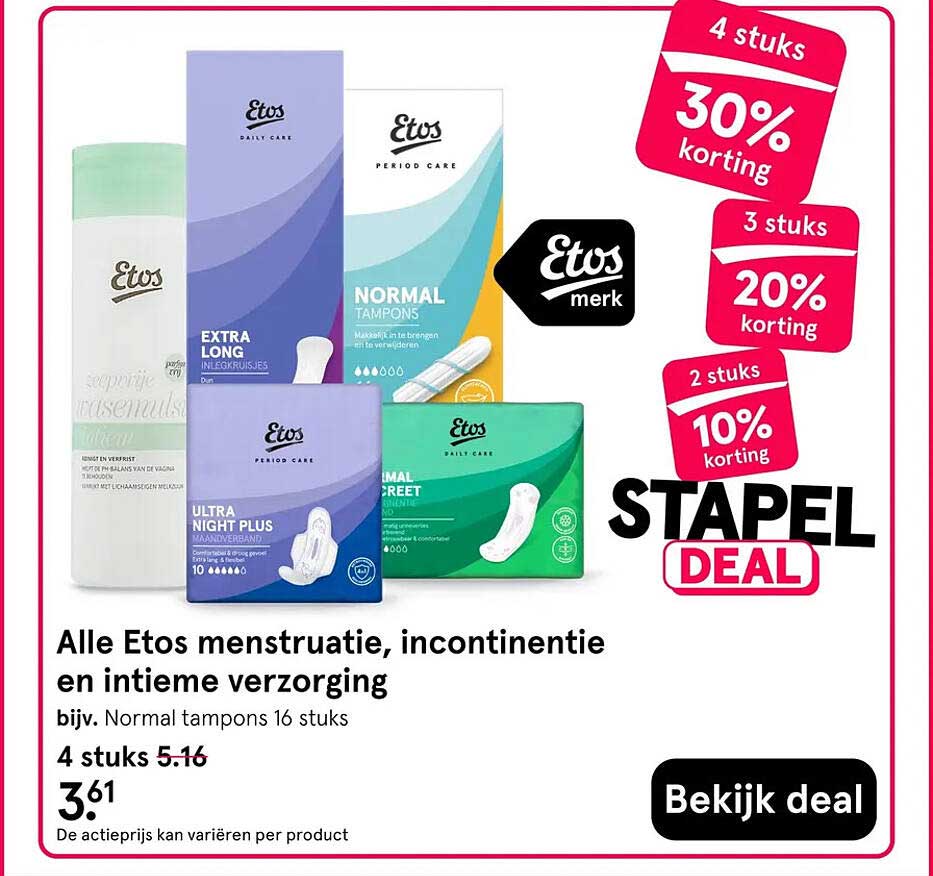Alle Etos menstruatie, incontinentie en intieme verzorging