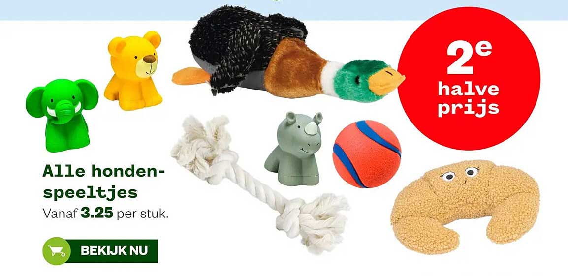 Alle honden-speeltjes 2e halve prijs