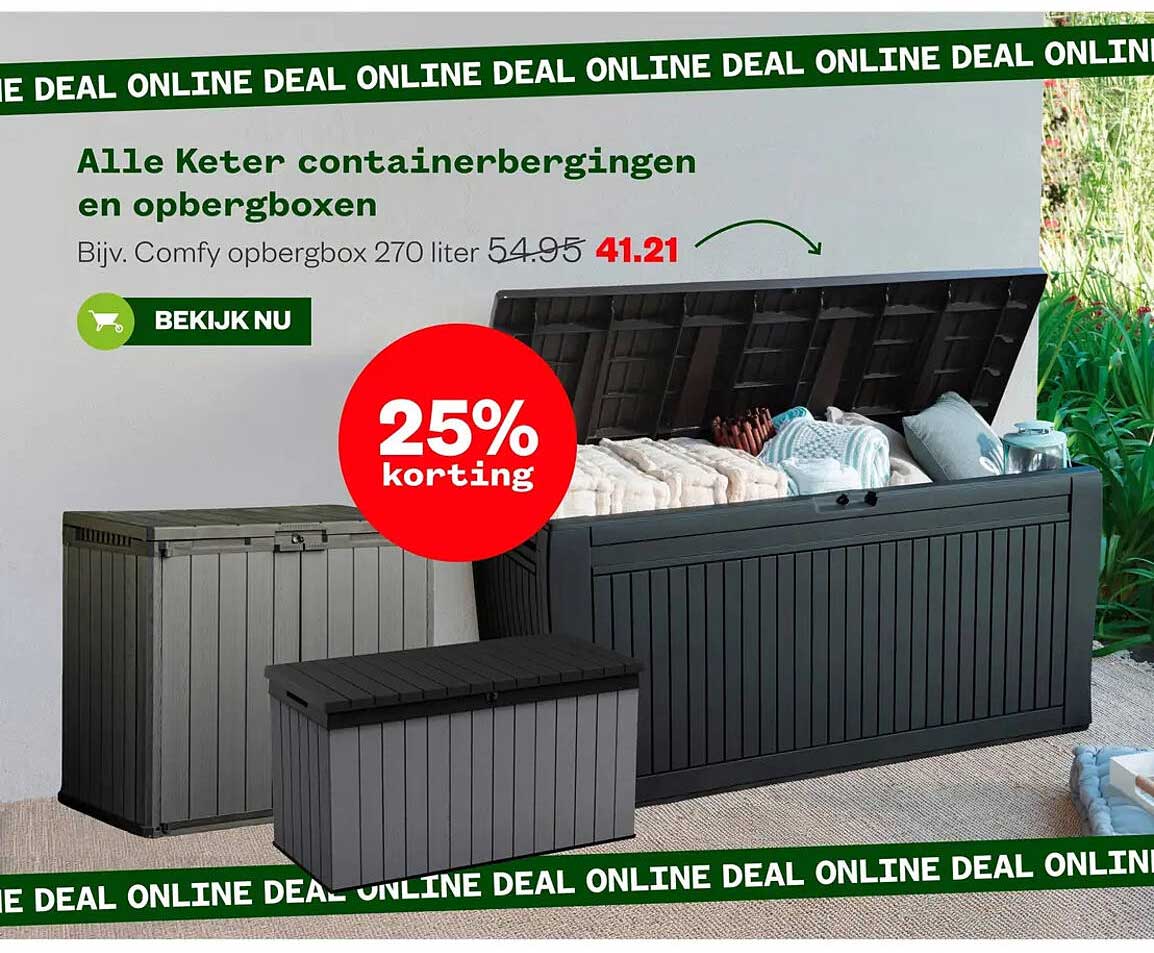 Alle Keter containerbergingen en opbergboxen 25% korting
