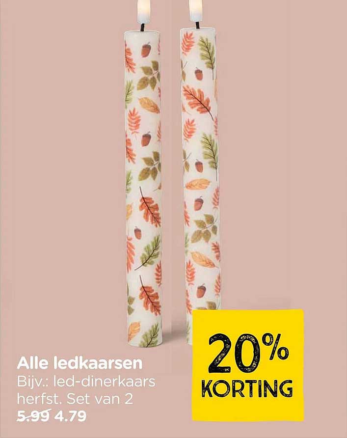Alle ledkaarsen Bijv.: led-dinerkaars herfst. Set van 2 20% KORTING