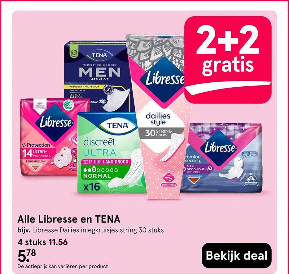Alle Libresse en TENA 2+2 gratis