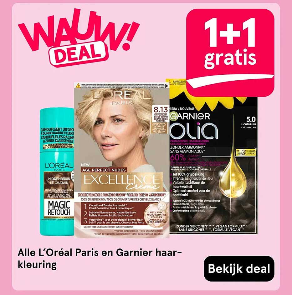 Alle L'Oréal Paris en Garnier haar-kleuring 1+1 gratis