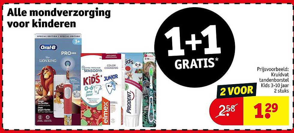 Alle mondverzorging voor kinderen 1+1 GRATIS*