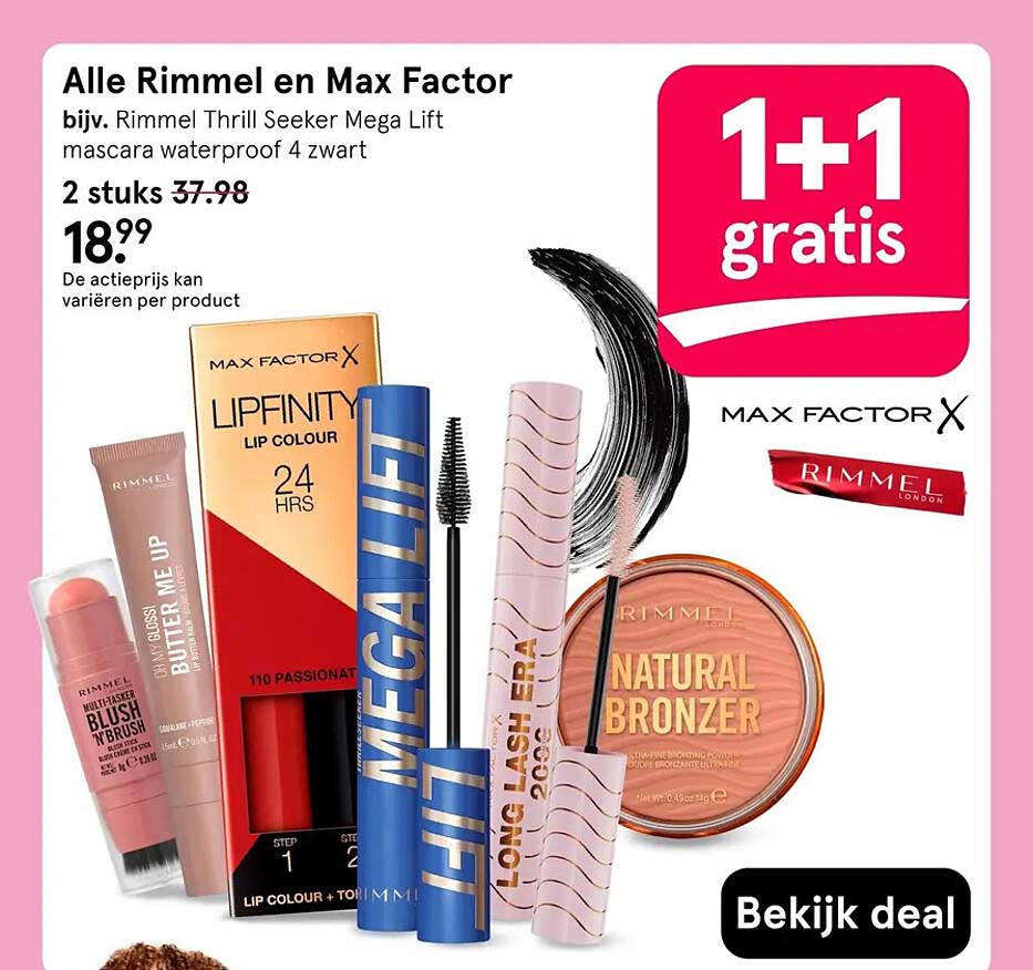 Alle Rimmel en Max Factor 1+1 gratis