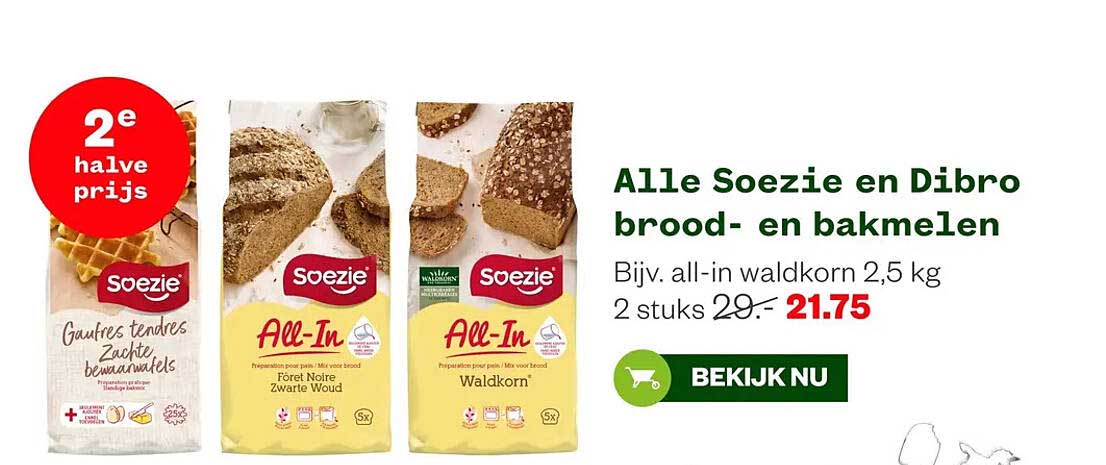 Alle Soezie en Dibro brood- en bakmeel en 2e halve prijs