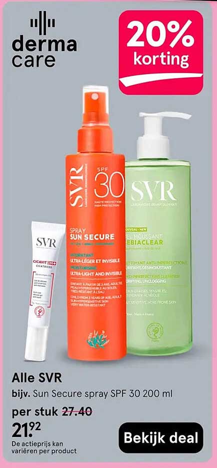 Alle SVR bijv. Sun Secure spray SPF 30 200 ml 20% korting