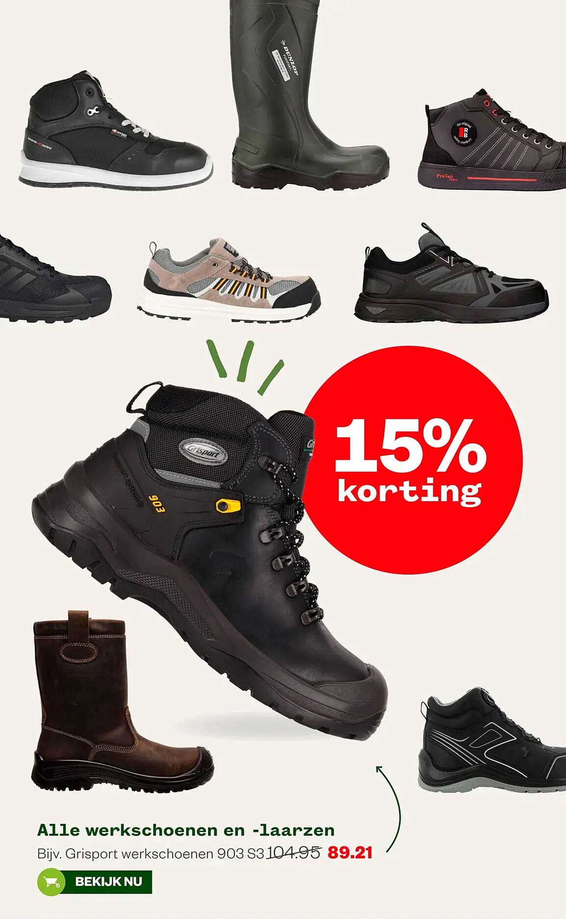 Alle werkschoenen en -laarzen 15% korting