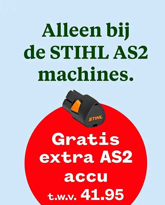 Alleen bij de STIHL AS2 machines. Gratis extra AS2 accu