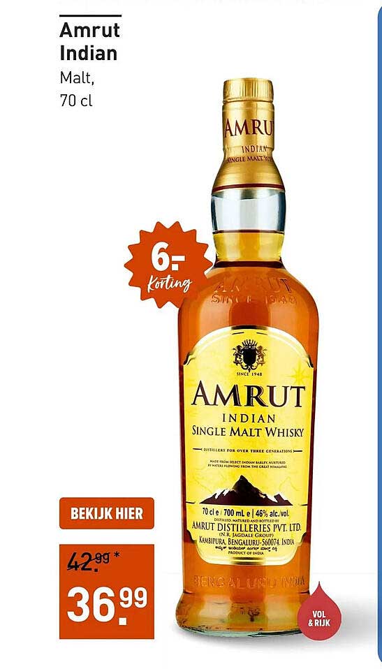 Amrut Indian Malt, 70 cl