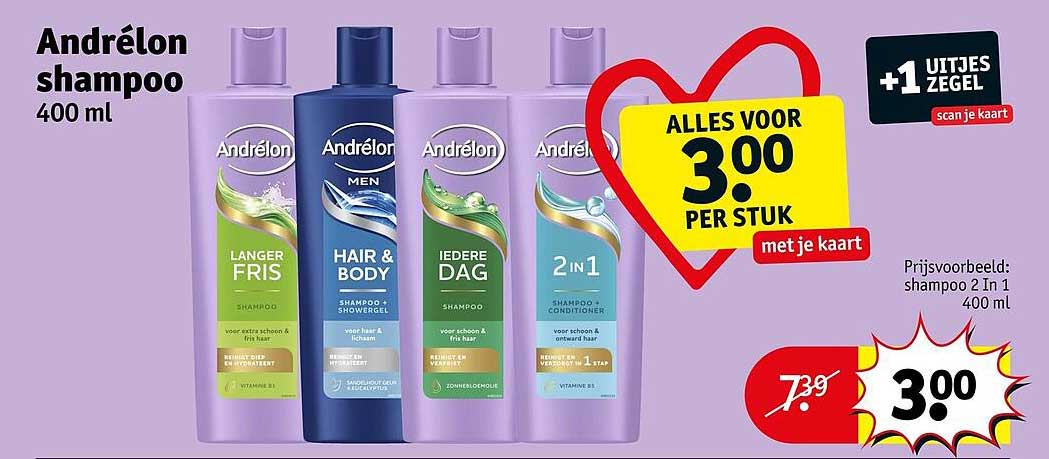 Andrélon shampoo 400 ml met je kaart +1 Uitjes zegel scan je kaart