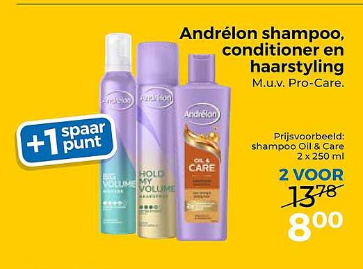 Andrélon shampoo, conditioner en hairstyling M.u.v. Pro-Care. +1 spaar punt
