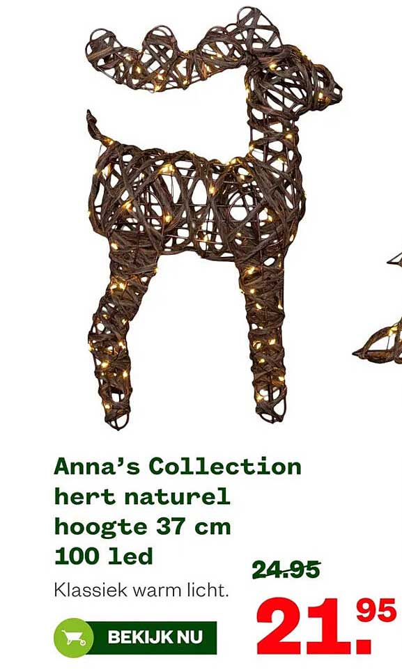 Anna’s Collection hert naturel hoogte 37 cm 100 led