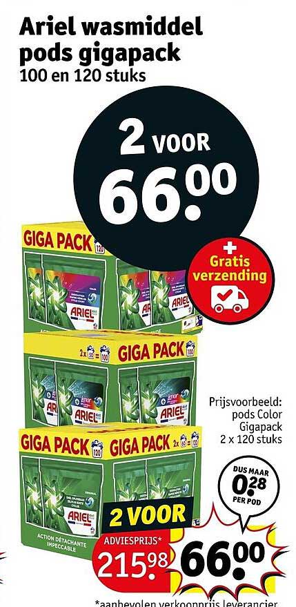 Ariel wasmiddel pods gigapack 100 en 120 stuks 2 voor 66.00 + Gratis verzending