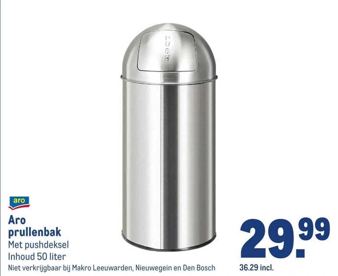 Aro prullenbak Met pushdeksel Inhoud 50 liter