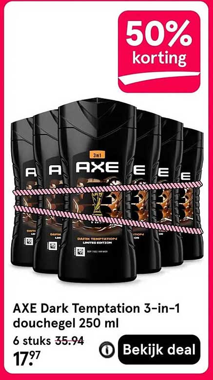AXE Dark Temptation 3-in-1 douchegel 250 ml 50% korting