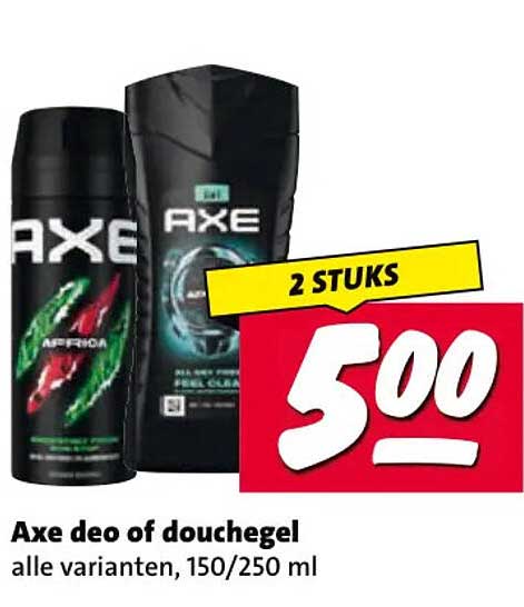Axe deo of douchegel alle varianten, 150/250 ml 2 STUKS