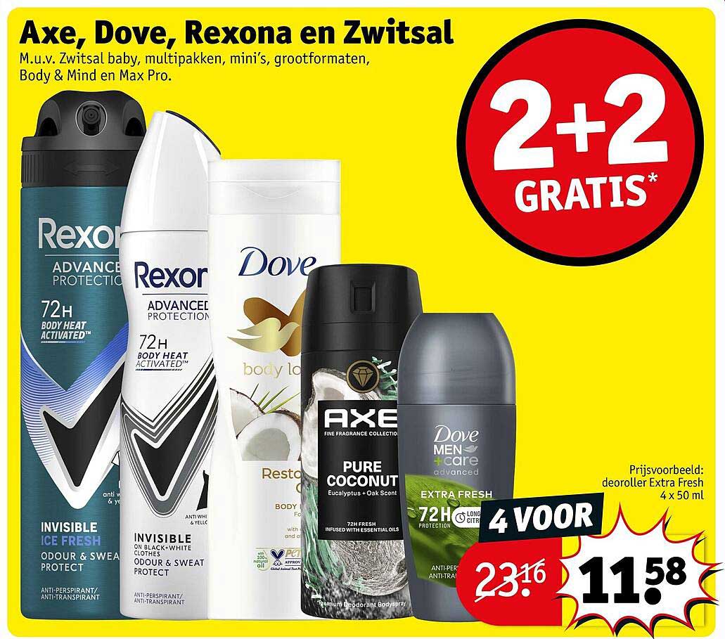 Axe, Dove, Rexona en Zwitsal 4 VOOR 2+2 GRATIS*