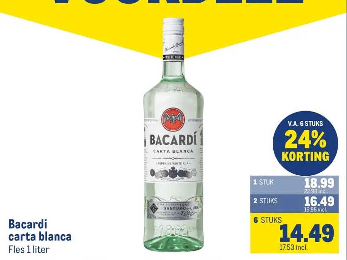 Bacardi carta blanca Fles 1 liter