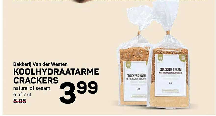 Bakkerij Van der Westen KOOLHYDRAATARME CRACKERS naturel of sesam 6 of 7 st