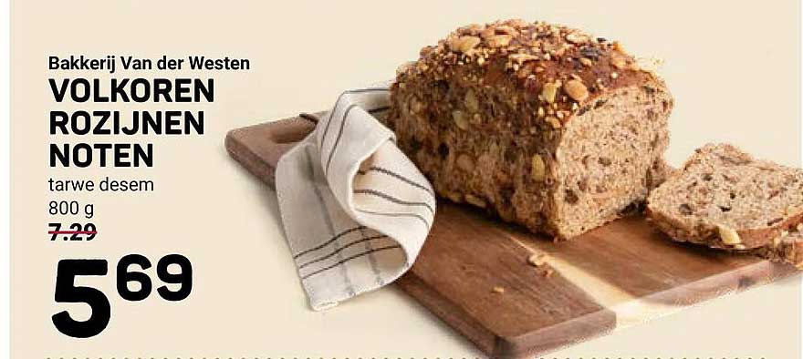 Bakkerij Van der Westen VOLKOREN ROZIJNEN NOTEN tarwe desem 800 g
