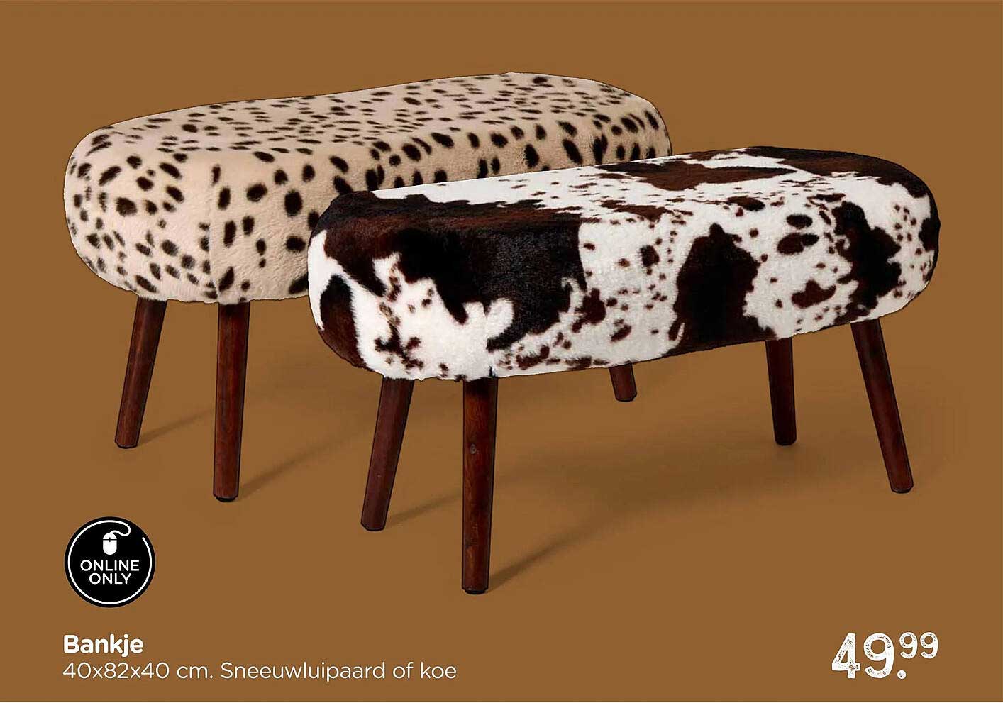 Bankje 40x82x40 cm. Sneeuwluipaard of koe