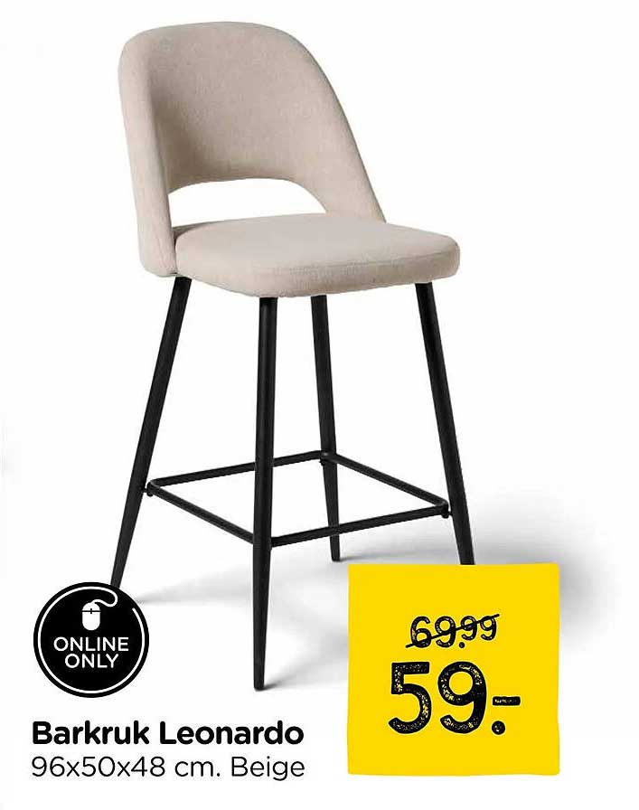 Barkruk Leonardo 96x50x48 cm. Beige