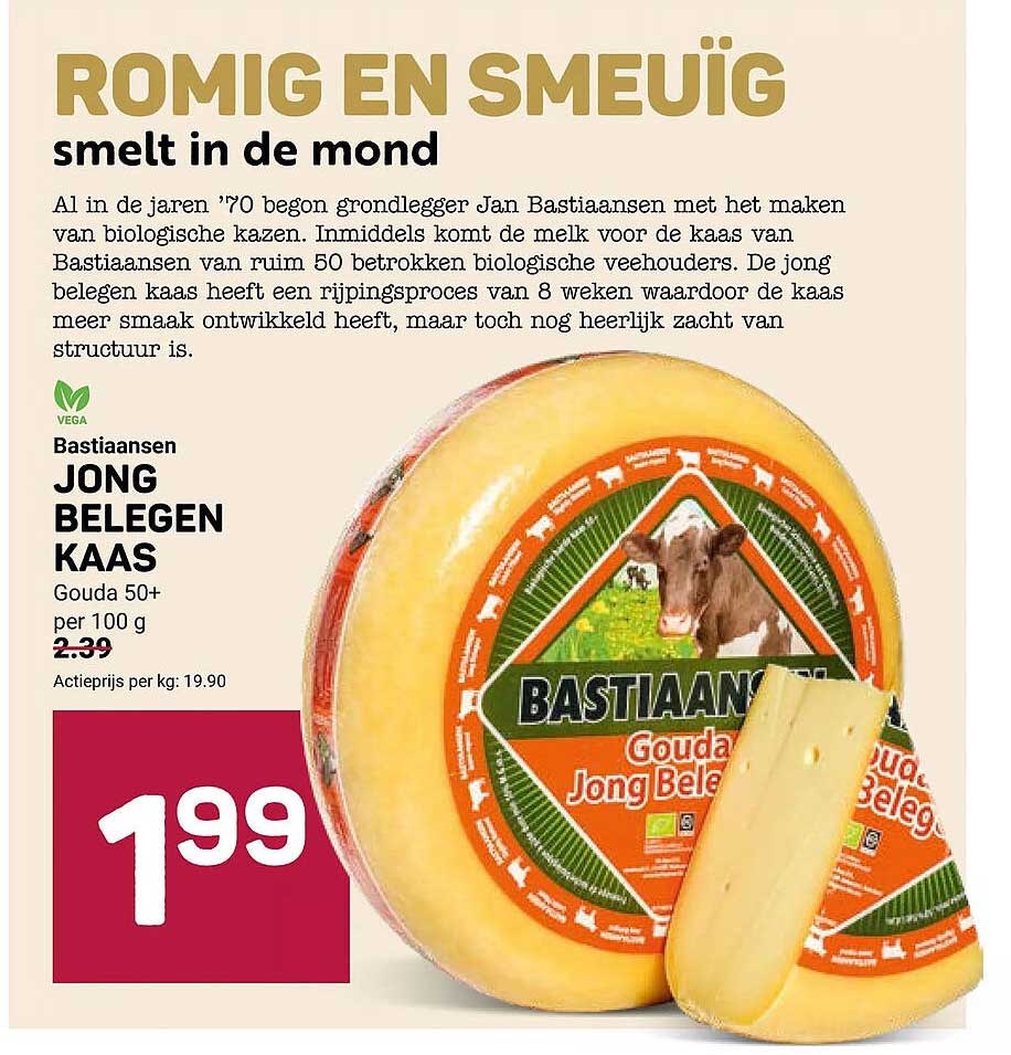 Bastiaansen JONG BELEGEN KAAS Gouda 50+ per 100 g