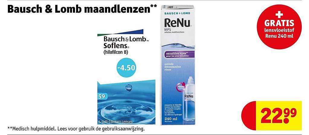 Bausch & Lomb maandlenzen** + GRATIS lensvloeistof Renu 240 ml