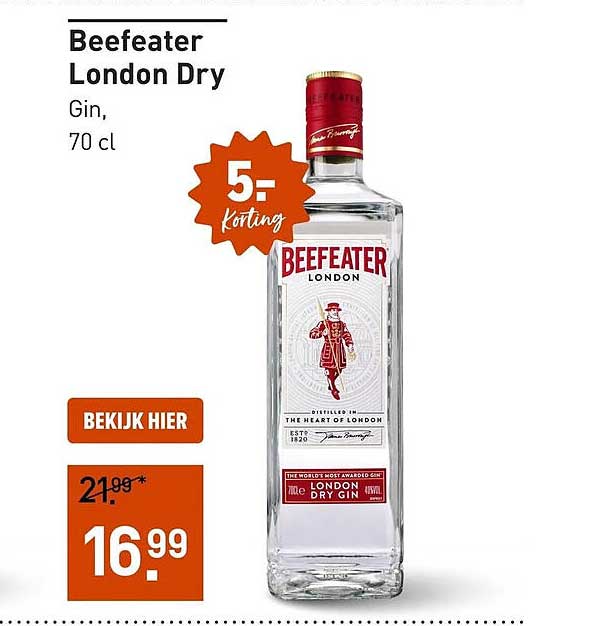 Beefeater London Dry Gin, 70 cl 5,- korting