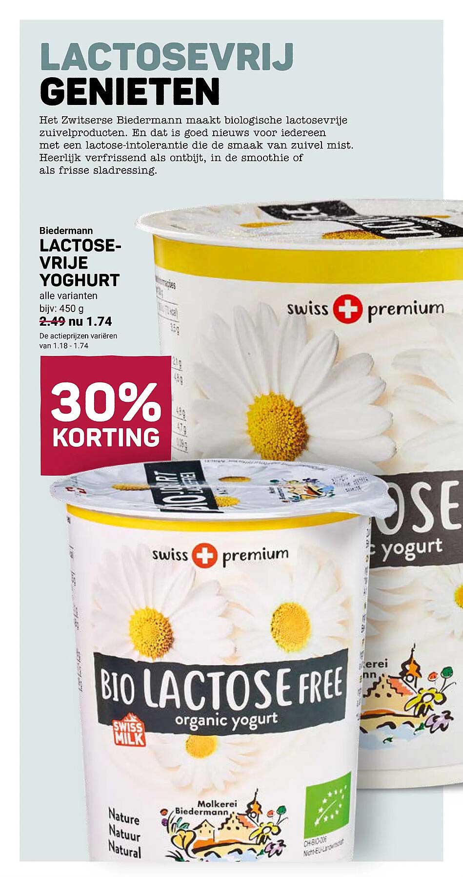 Biedermann lactose-vrije yoghurt alle varianten, 450 g 30% korting