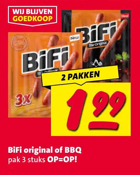 BiFi original of BBQ pak 3 stuks OP=OP! 2 pakken