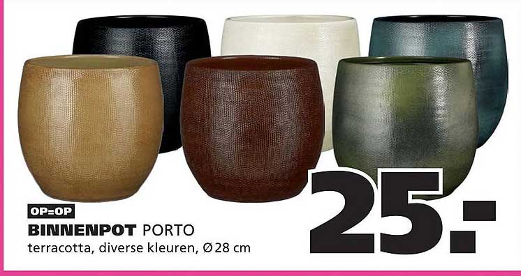BINNENPOT PORTO terracotta, diverse kleuren, Ø 28 cm