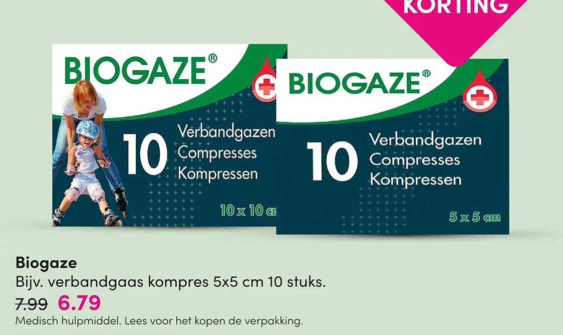 Biogaze Bijv. verbandgaas kompres 5x5 cm 10 stuks.