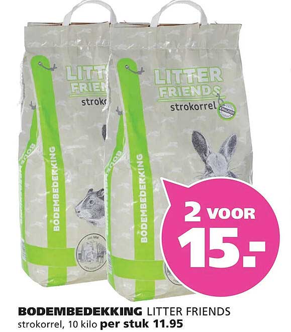 BODEMBEDEKKING LITTER FRIENDS strokorrel, 10 kilo per stuk 11.95 2 voor 15.-
