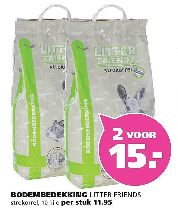 BODEMBEDEKKING LITTER FRIENDS strokorrel, 10 kilo per stuk 2 voor 15,-