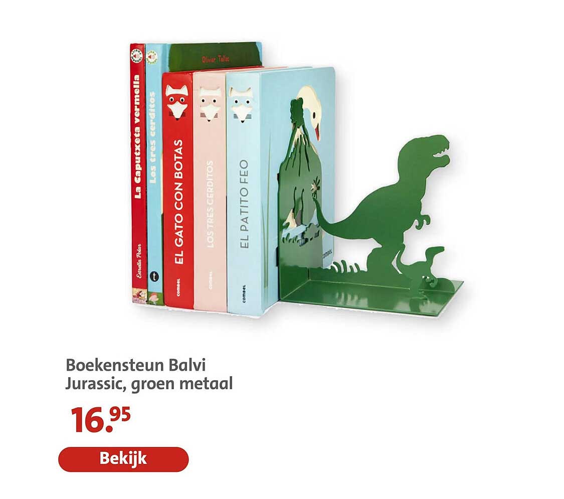 Boekensteun Balvi Jurassic, groen metaal