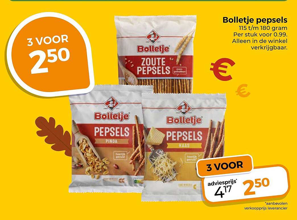 Bollekje pepsels 115 t/m 180 gram 3 voor 2,50