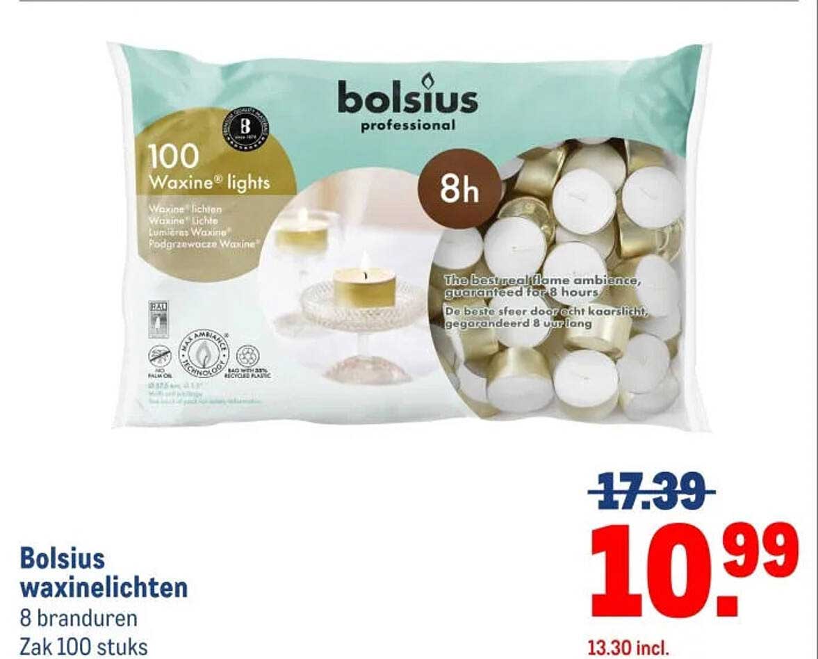 Bolsius waxinelichten 8 branduren Zak 100 stuks