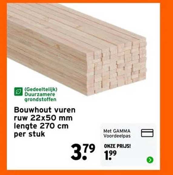 Bouwhout vuren ruw 22x50 mm lengte 270 cm per stuk