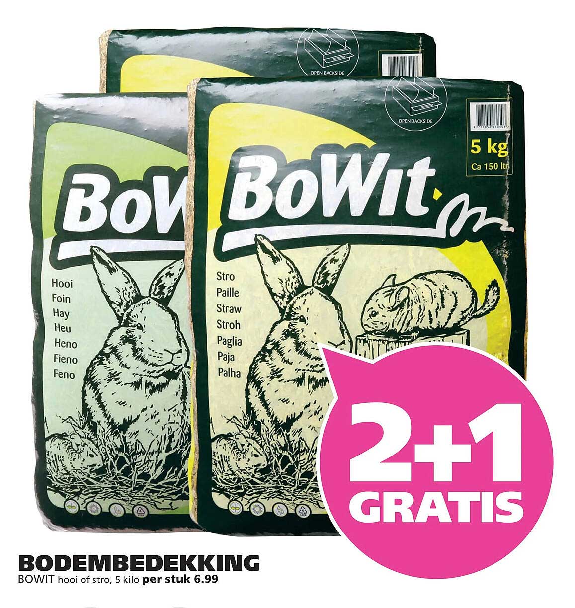 BOWIT hooi of stro, 5 kilo per stuk 6.99 2+1 gratis