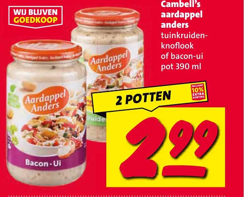 Campbell’s aardappel anders tuinkruiden-knoflook of bacon-ui pot 390 ml 2 POTTEN