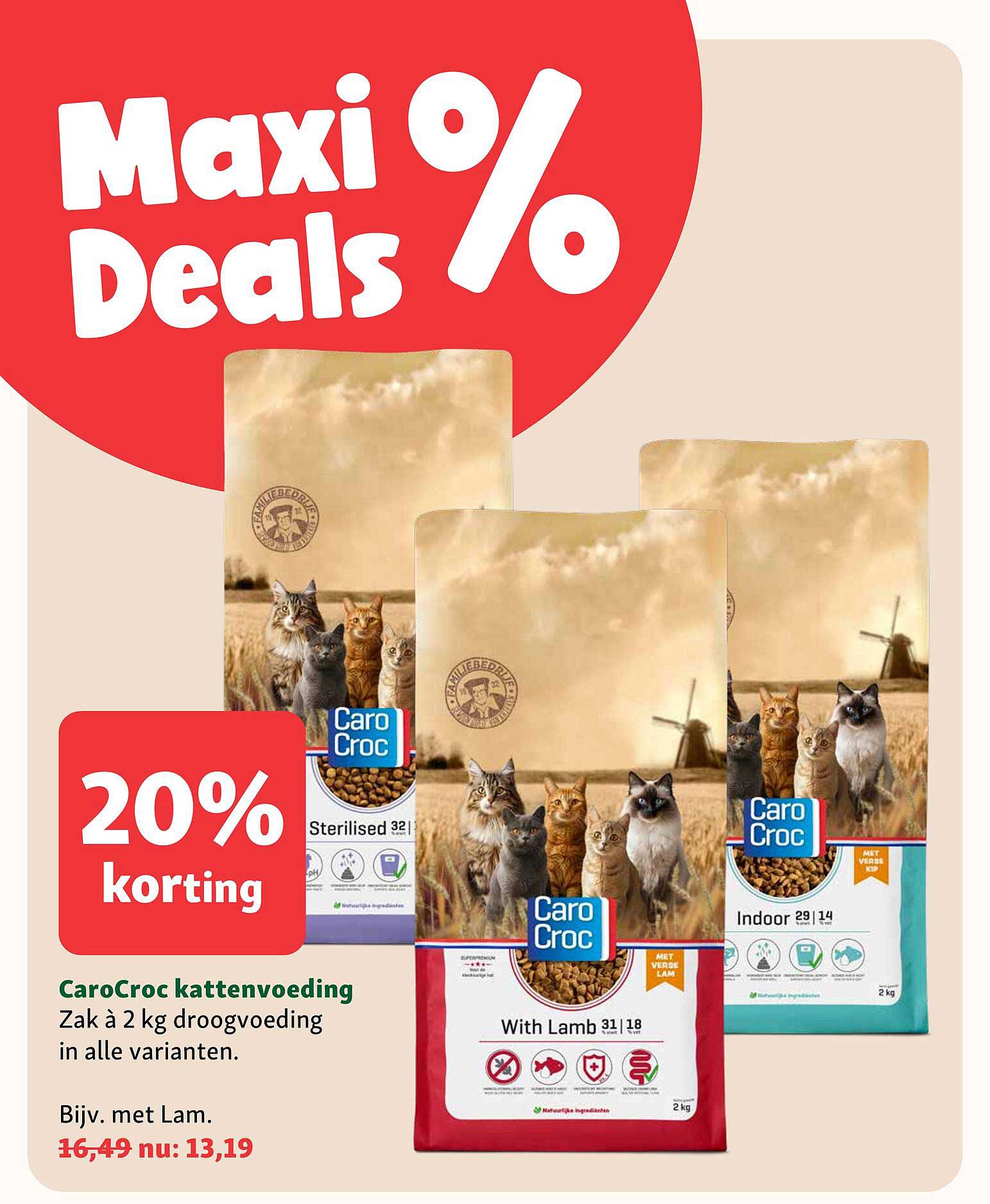 CaroCroc kattenvoeding Zak à 2 kg droogvoeding in alle varianten. Bijv. met Lam. 20% korting