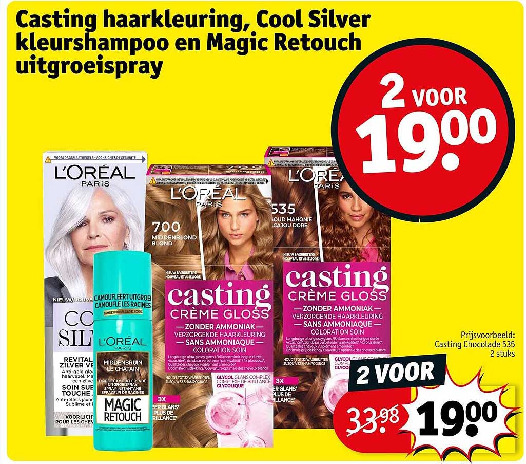 Casting haarkleuring, Cool Silver kleurshampoo en Magic Retouch uitgroeispray 2 voor 19.