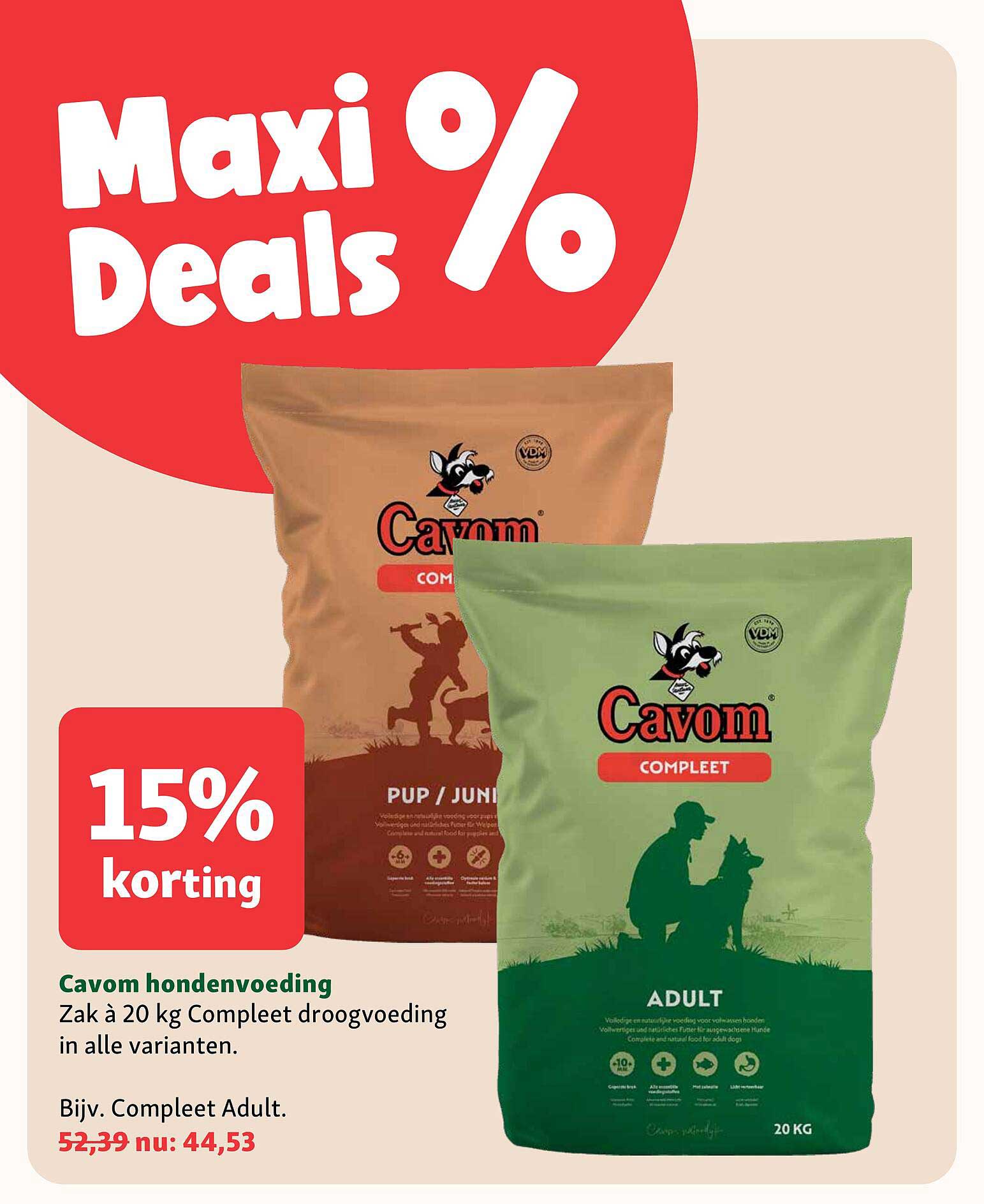 Cavom hondenvoeding Zak à 20 kg Compleet droogvoeding in alle varianten. 15% korting